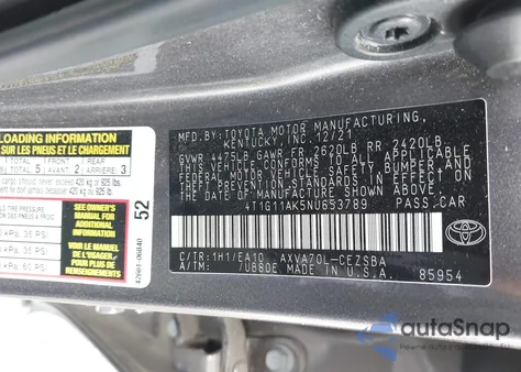 2022 Toyota Camry Se z USA, uszkodzony, nr VIN 4T1G11AK5NU653789